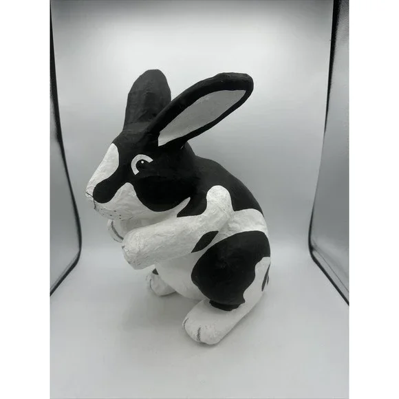 Dept 56 Bunny Rabbit Papier Paper Mache Large Black White Easter RARE - Picture 2 of 16